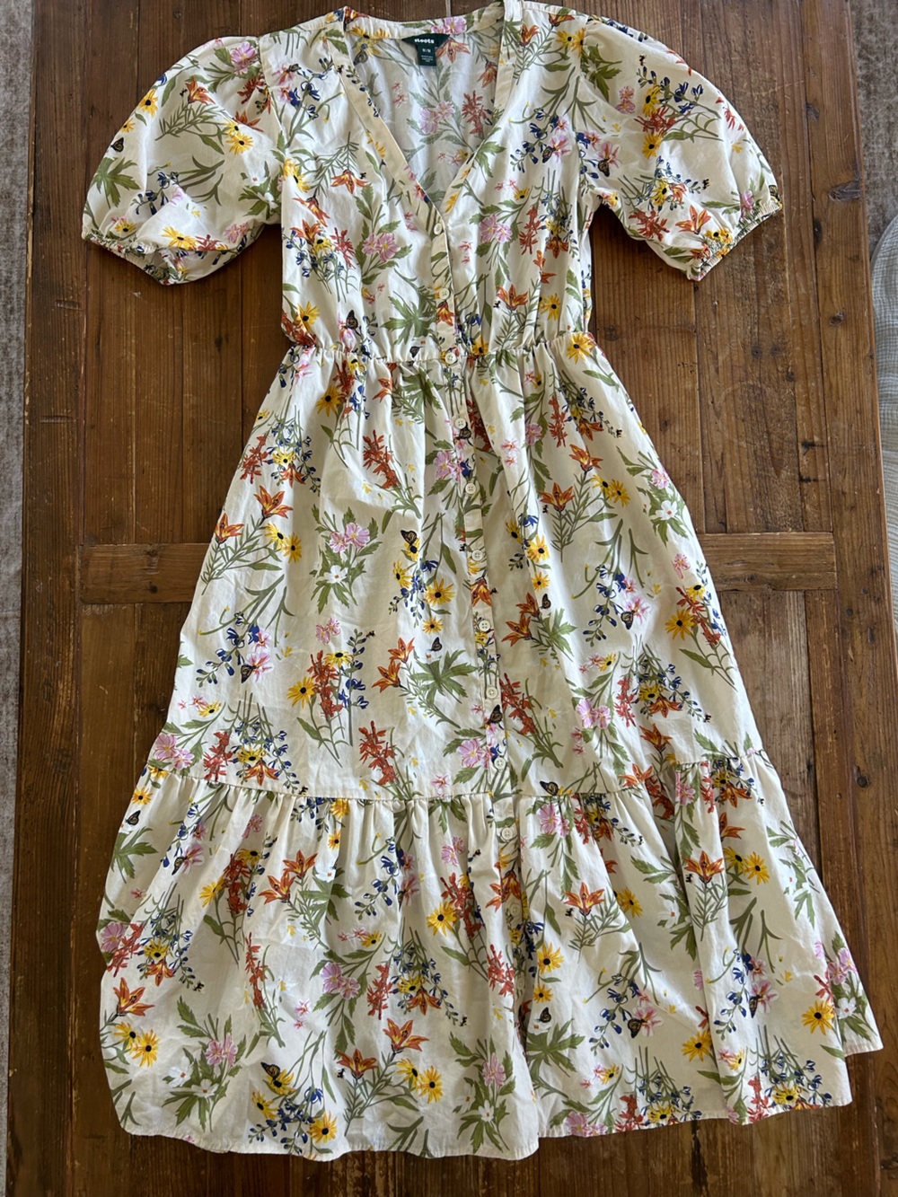 Roots Organic Cotton Maxi Dress with Multicolor Floral Print